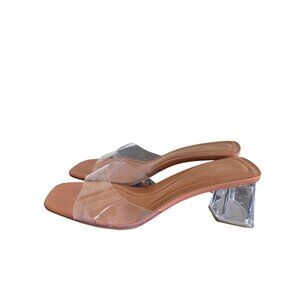 Zara Womens Clear Strap Square Toe Mule Heels Size 11.5